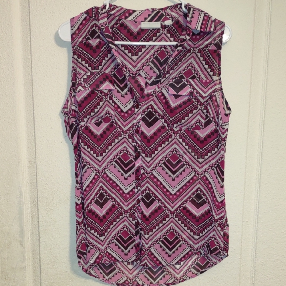 New York & Company Red and Purple Sleeveless Blouse